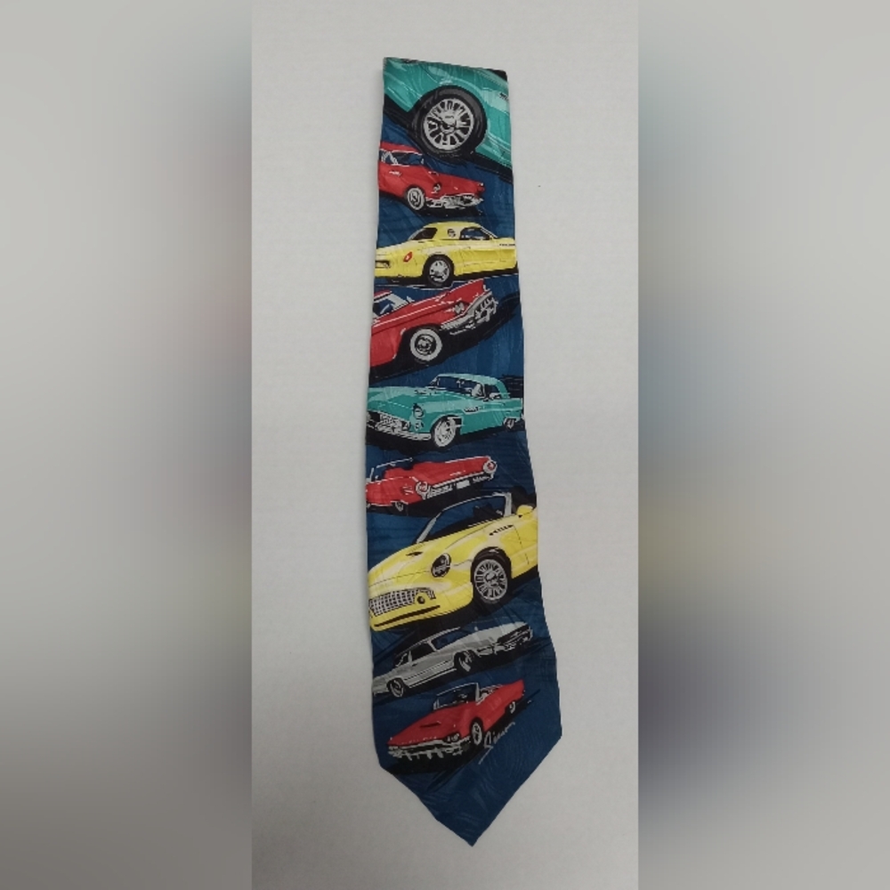Classic Car Print Men's Tie T-Birds Silk